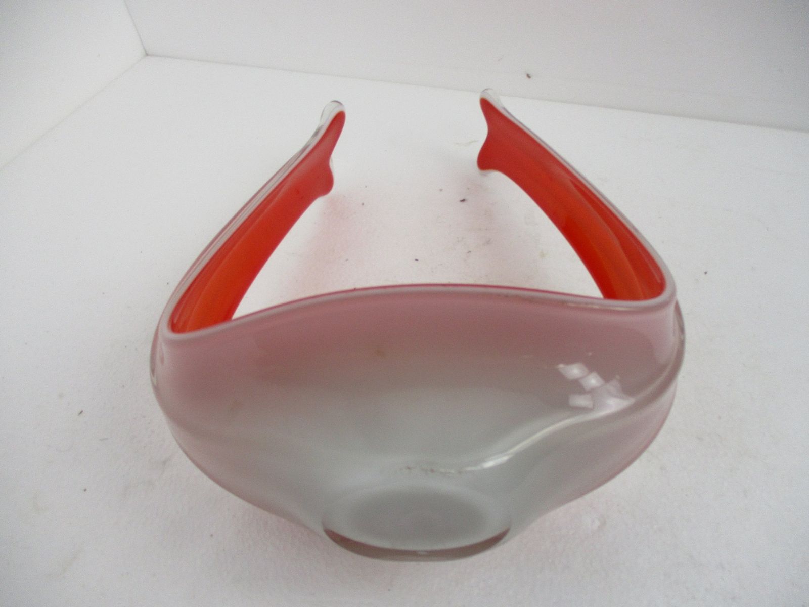 Large Beautiful Art Glass Centerpiece Bowl Fruit Dish Opaline Milk Glass Red Whi photo buy