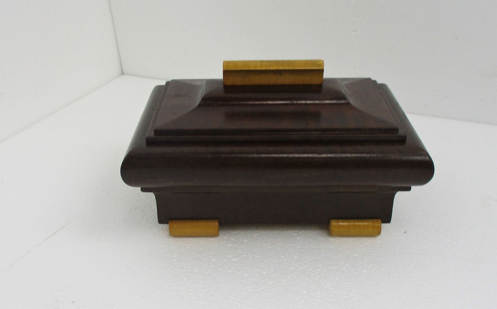 Art Deco Hand Carved Two Toned Wood Jewelry Trinket Tobacco Box Ornate Funky photo furniture