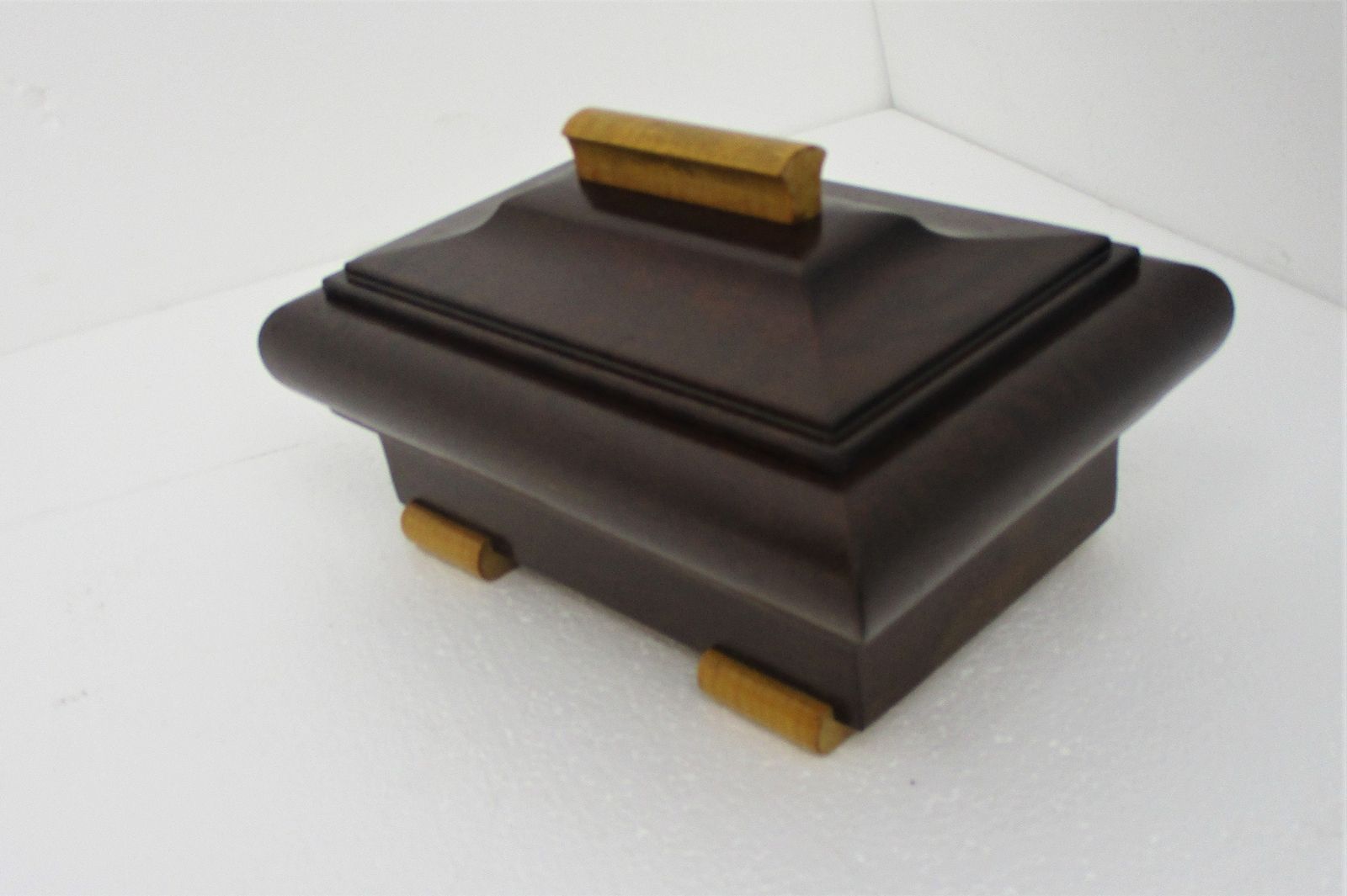 Art Deco Hand Carved Two Toned Wood Jewelry Trinket Tobacco Box Ornate Funky photo Home Decor