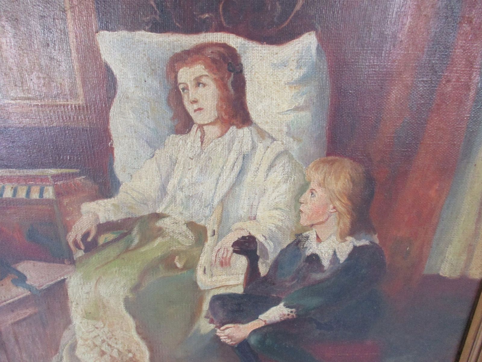 Oil Painting On Canvas  Gorgeous Wooden Frame  Exquisite  Large Mother And Son S photo Art