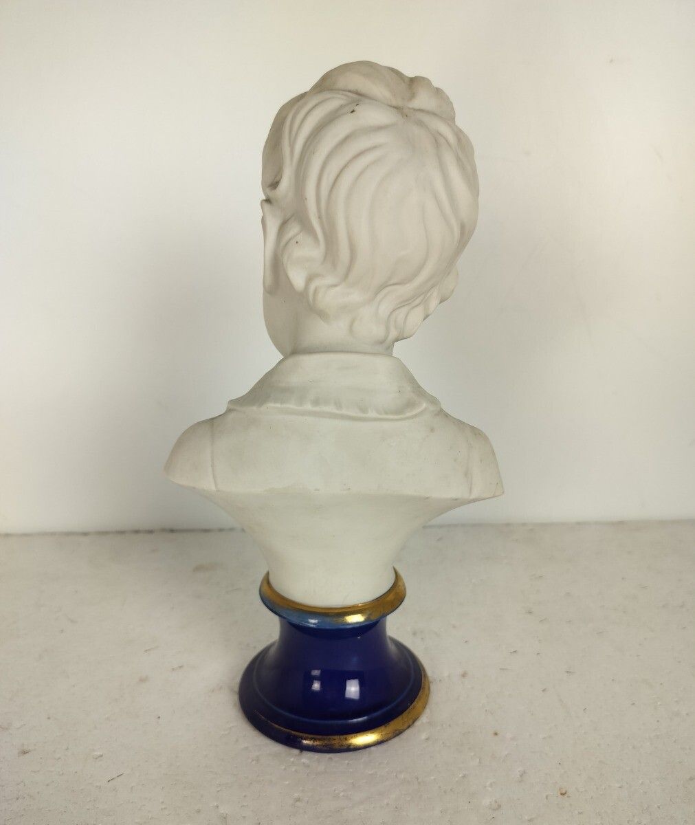Porcelain Vintage Bust Of Child Of Josephine Signed Pucci Bisque Cobalt Blue Bas photo buy
