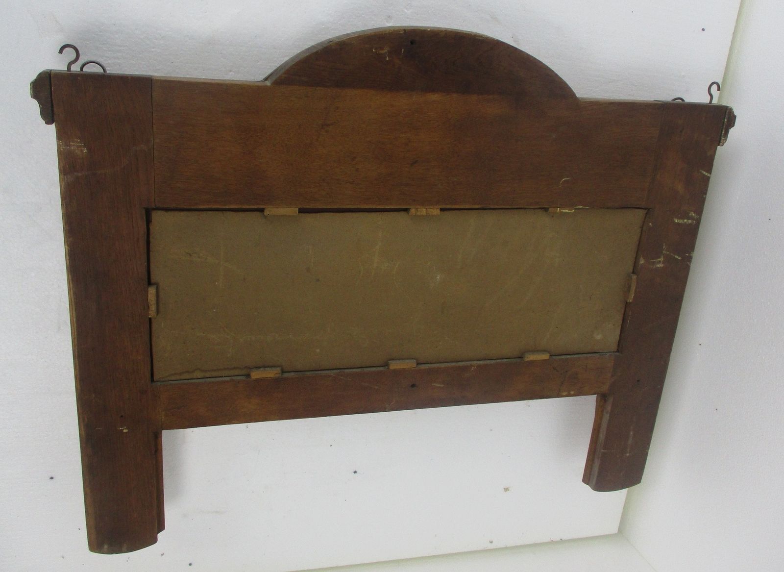 Antique Gorgeous Large Beveled Glass Mirror Hand Carved Wood Coat Rack Wow Hallw photo vinterior