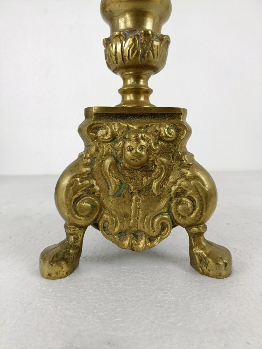 Gothic Large Candle Stick Candle Holder Brass Angel Faces Twisted Stem Ornate photo Home Decor
