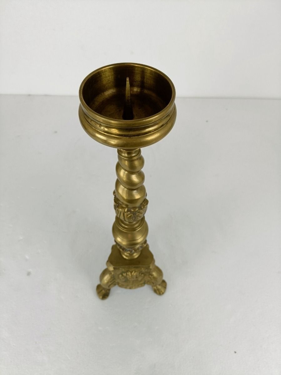 Gothic Large Candle Stick Candle Holder Brass Angel Faces Twisted Stem Ornate photo 303.0