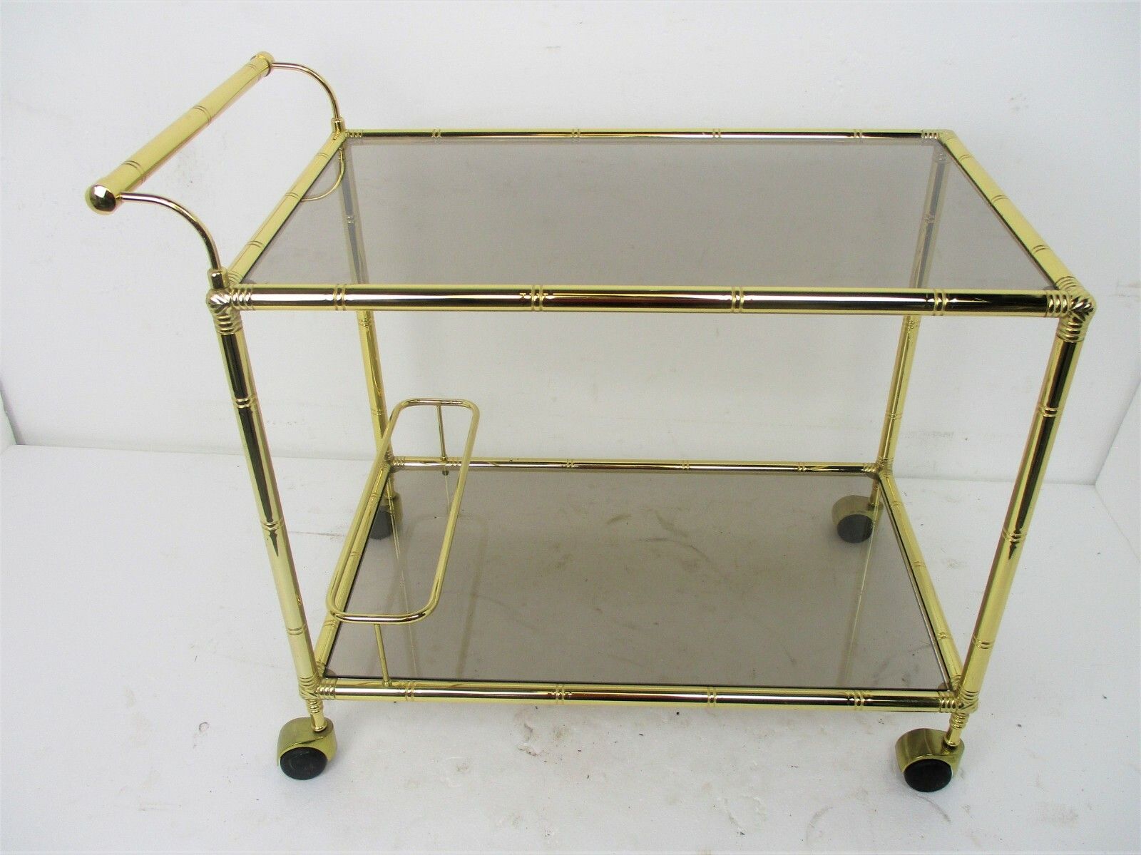 Bar Cocktail Cart Trolley Hollywood Regency Kitchen Island Brass Bamboo Style photo for sale
