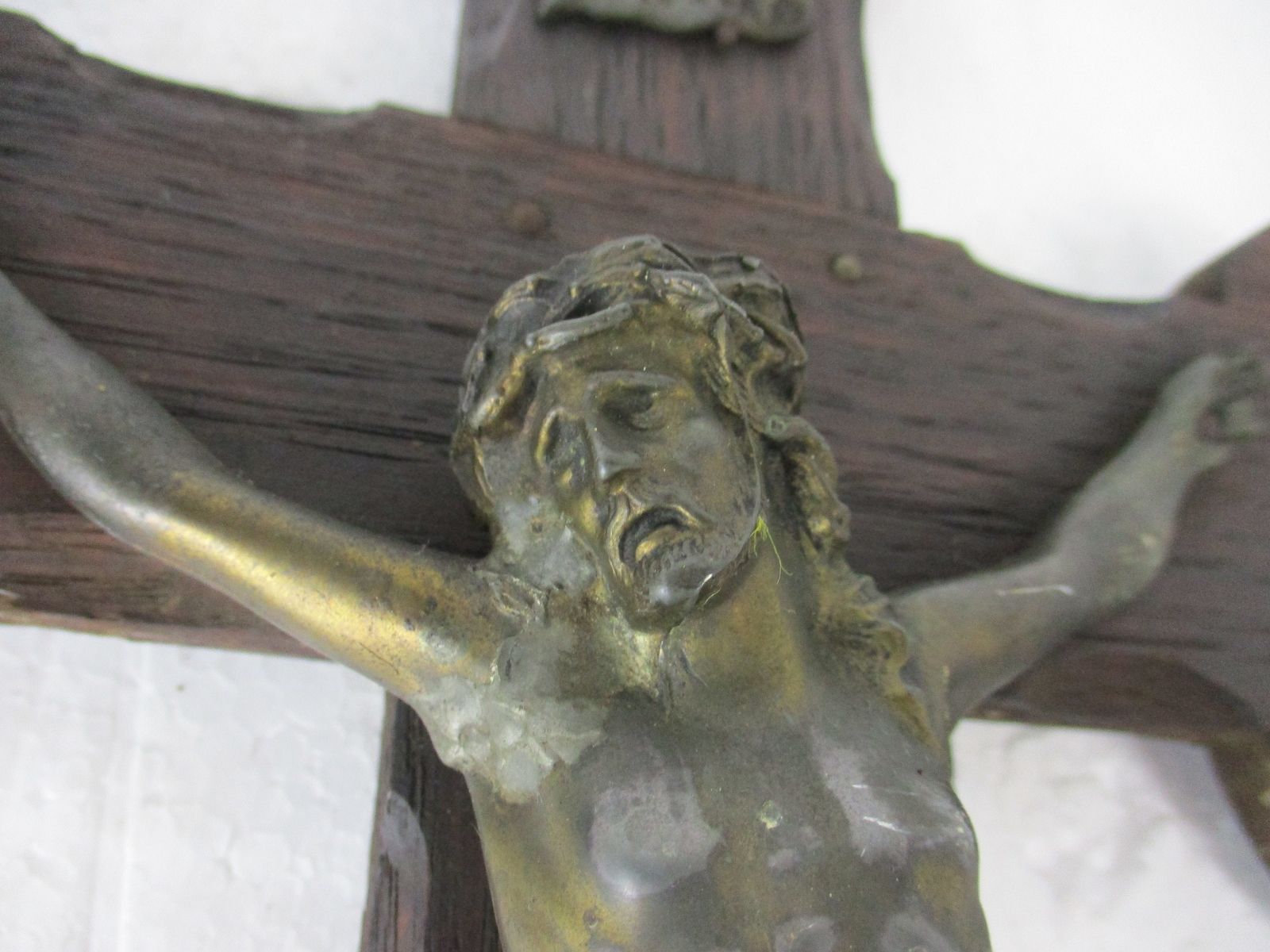 Hand Carved Wood Hanging Ornate Crucifix Jesus Christ Christianity  Faux Brass photo Art