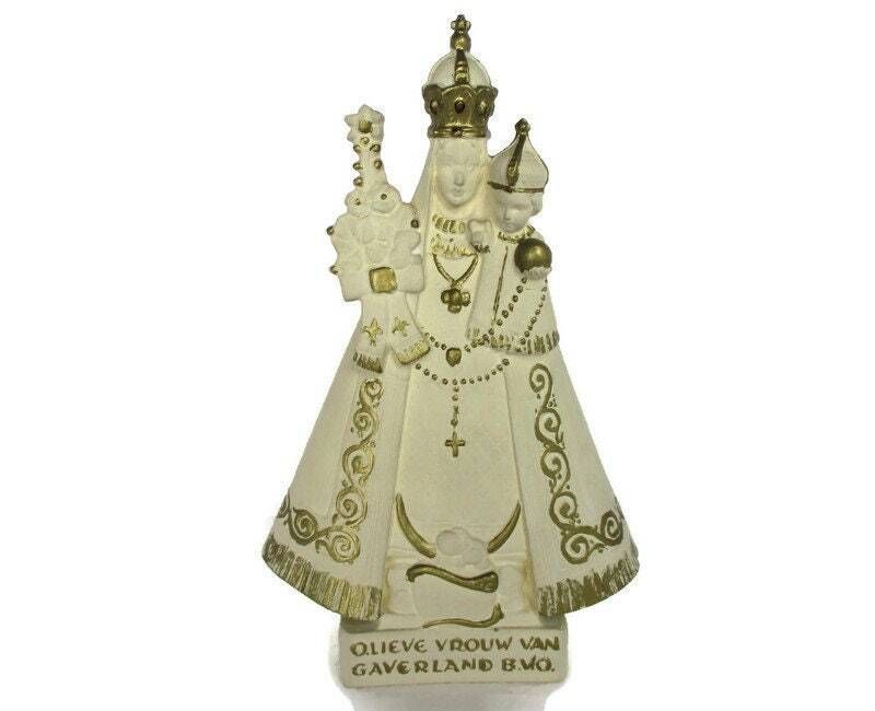 Statue Our Lady Of Gaverland Virgin Mary Infant Jesus Collector Htf Plaster 10.6