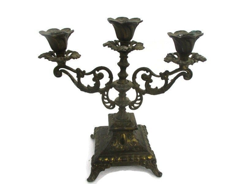Very Stylish Ornate  3 Arm Candle Holder Candelabra Spelter Bauhaus