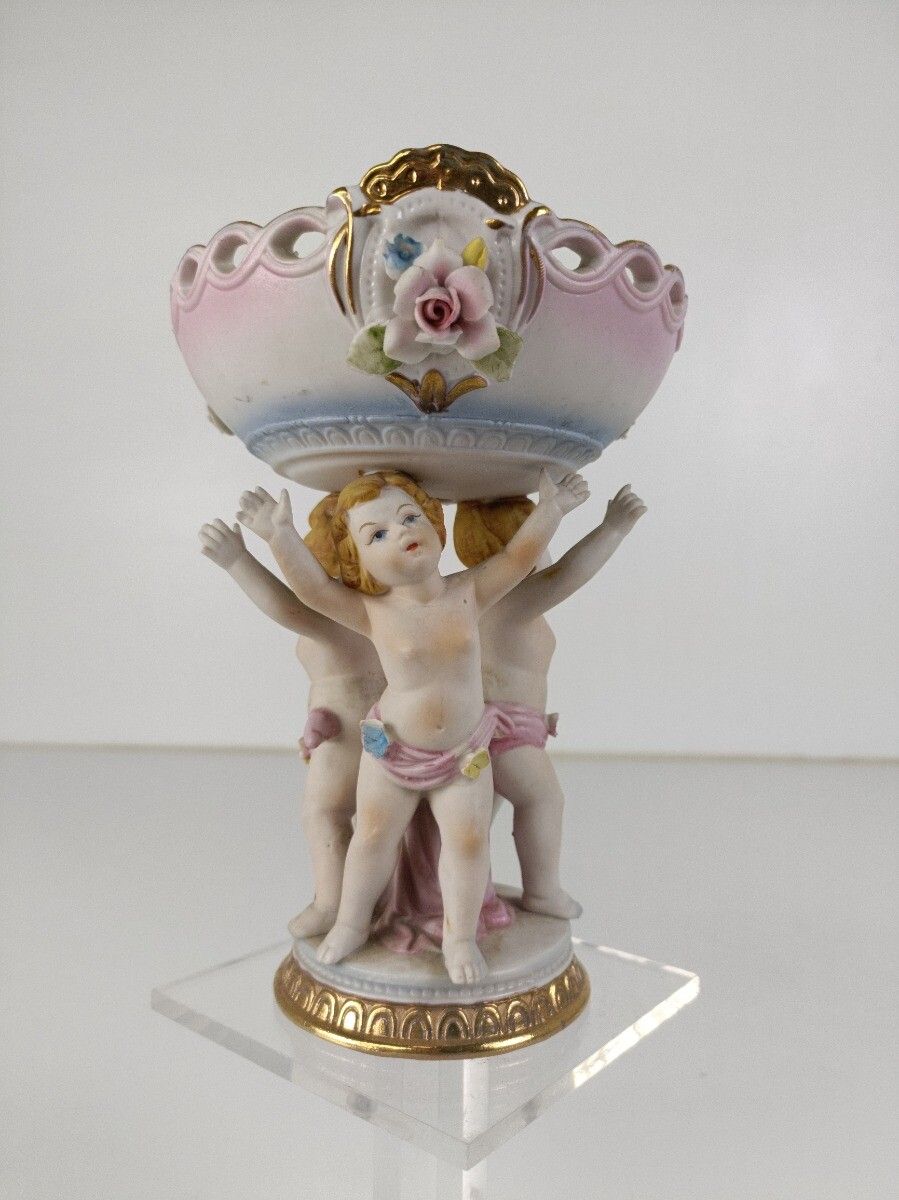 Porcelain Centerpiece Statue Basket 3 Lovely Children Carrying Basket Flowers VI photo Home Decor