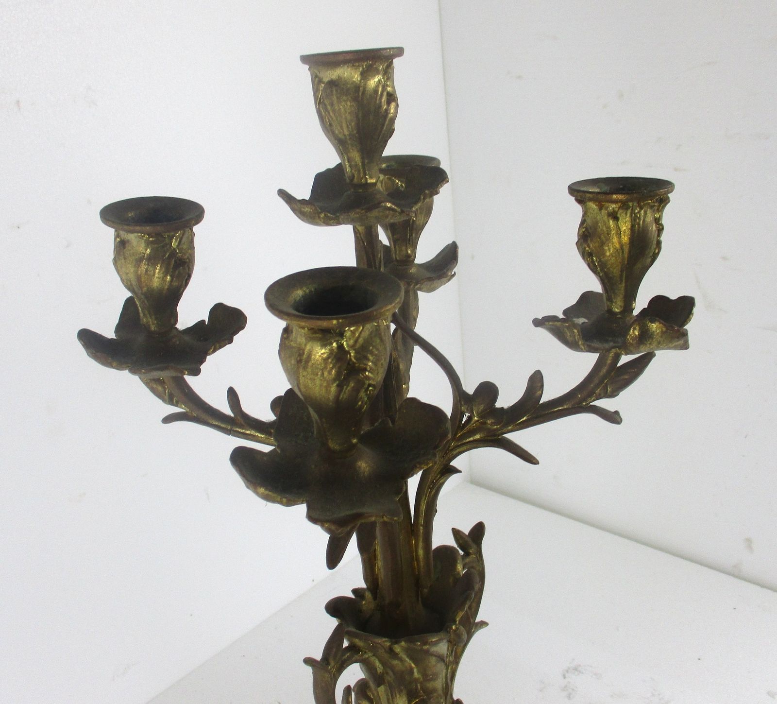 Antique Gorgeous Brass Doré Ornate Candle Holder Stick Candelabra 5 Arm Xl photo for sale