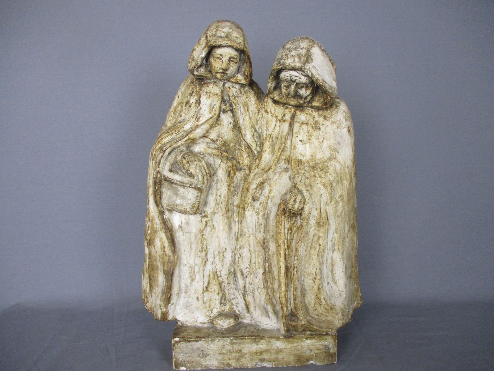 Statue Sculpture Two Old Ladies Wearing Cloaks Taking A Walk Females Art Work Go photo furniture