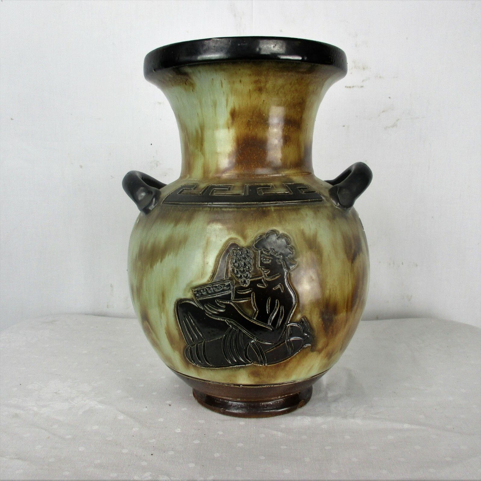 Art Deco Revival Vase Marked Guerin 3 Handles Greek Mythology Stoneware  12.20" photo furniture