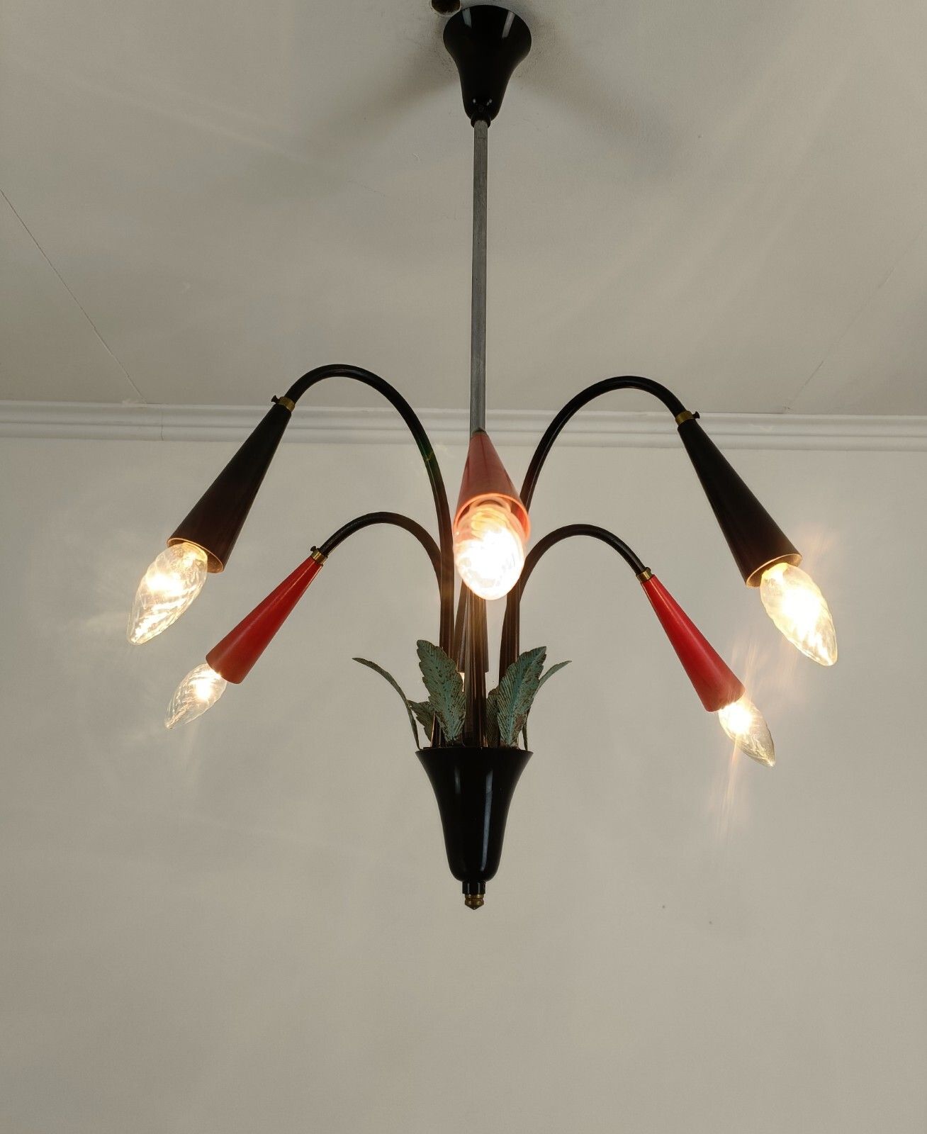 1950s Vintage Italian Spider Chandelier Era Stilnovo Hollywood Regency Leaves photo 404.0