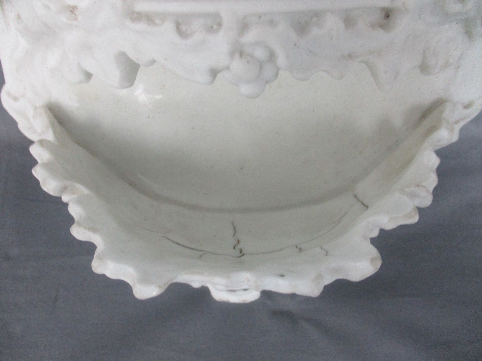 Large Antique Porcelain Bisque Holy Water Font Vessel  Jesus Crucifix Church Wow photo vinterior