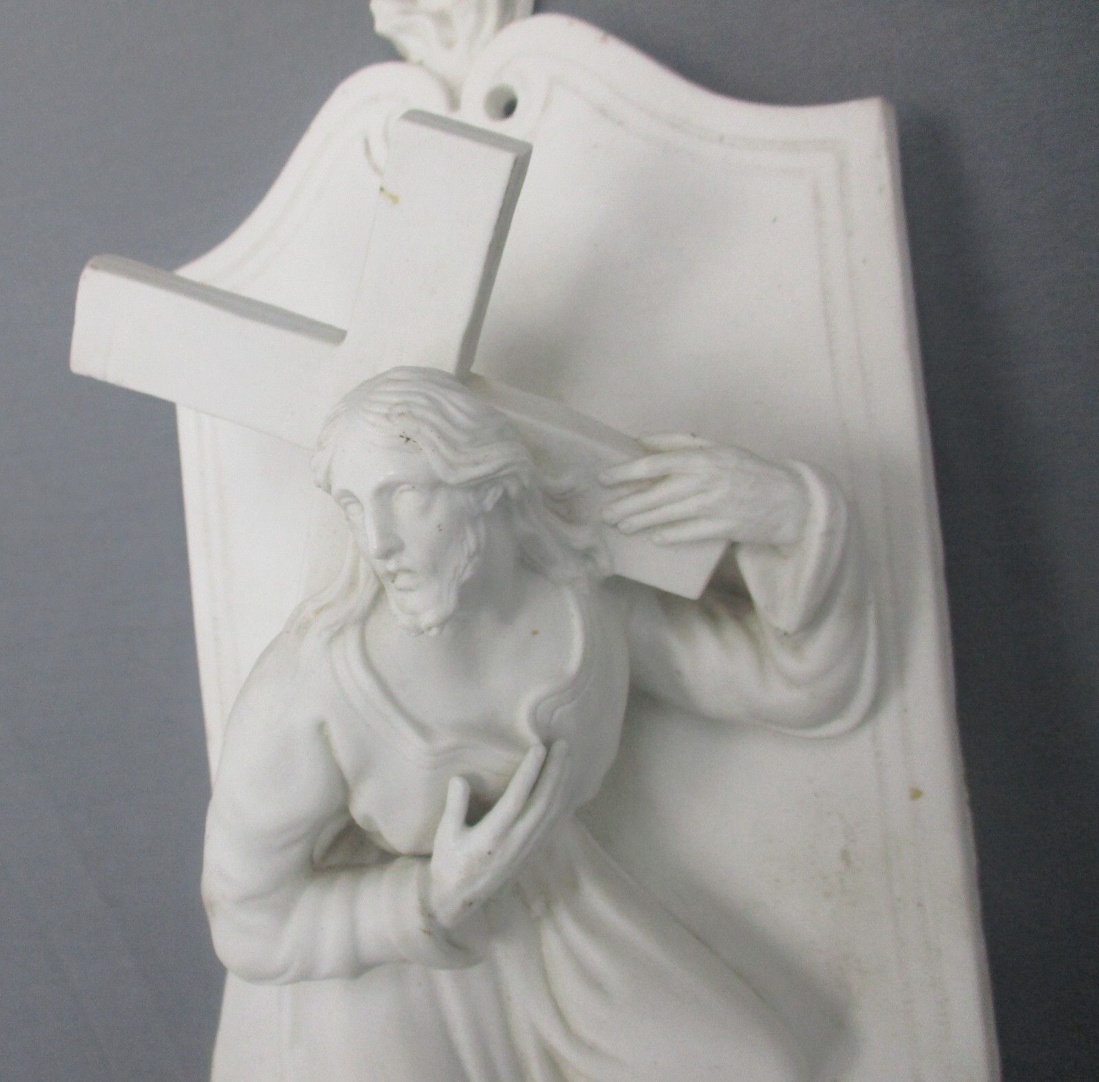 photo furniture Large Antique Porcelain Bisque Holy Water Font Vessel  Jesus Crucifix Church Wow