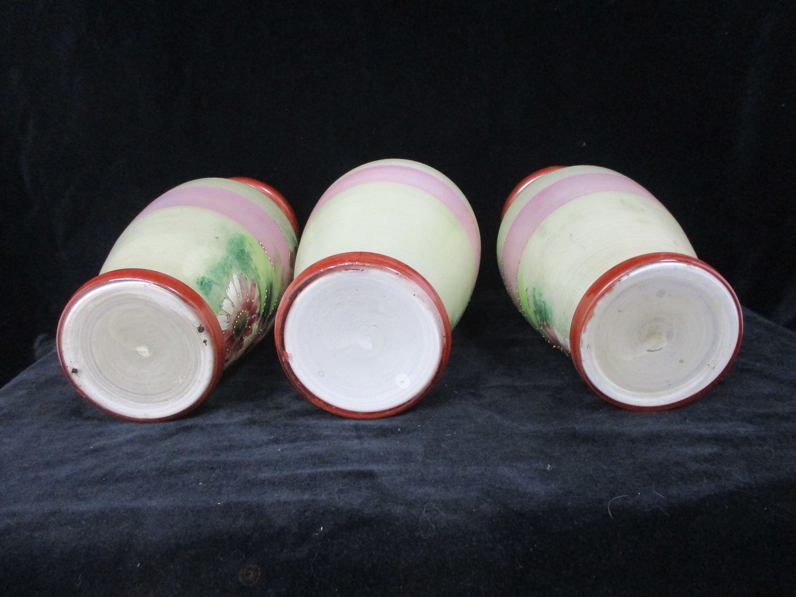 photo furniture Set Of 3 Antique Vases Garniture Set Hand Painted Art Glass Ormolu Flowers Castl