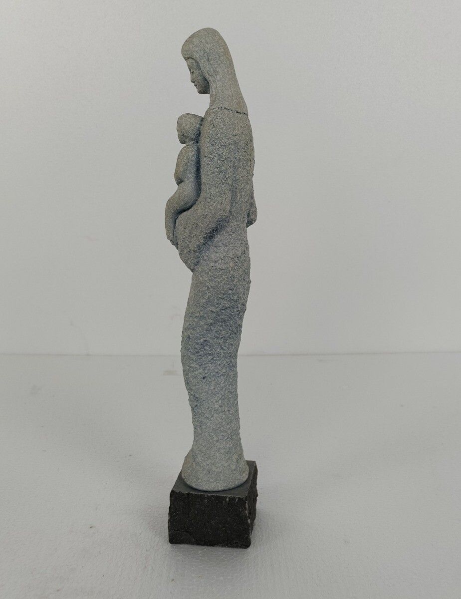 Virgin Mary Madonna Holy Mother Infant Child Plaster Statue On Granite Base Mode photo for sale
