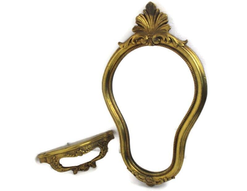 Ornate Wall Mounted Console Mirror Hollywood Regency Gold Gilded Plaster On Wood
