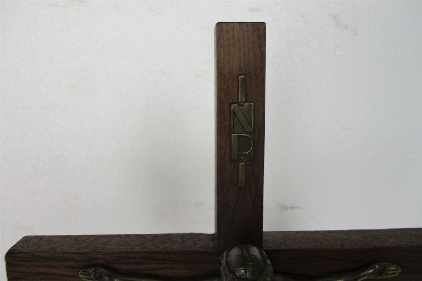 Standing Crucifix Corpus Christi Cross Jesus Christ Calvary Brass Wood Modernist photo for sale