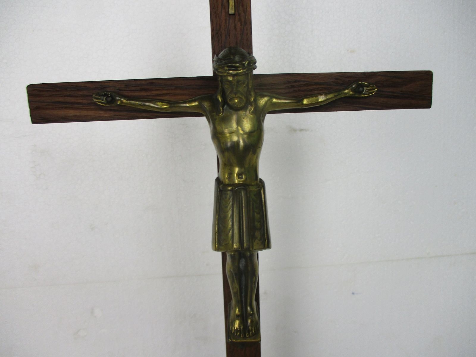 Standing Crucifix Corpus Christi Cross Jesus Christ Calvary Brass Wood Modernist photo Art