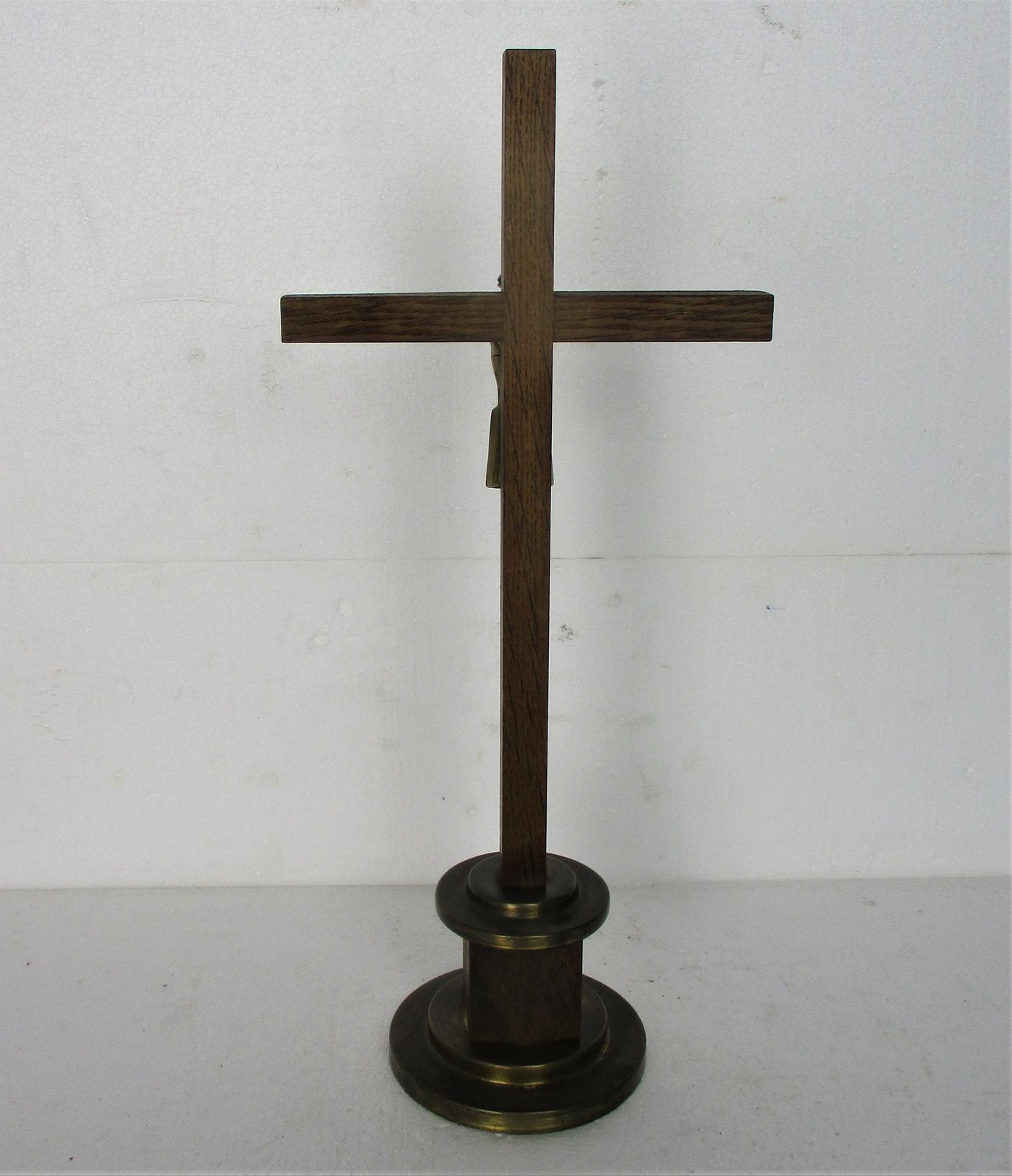 photo furniture Standing Crucifix Corpus Christi Cross Jesus Christ Calvary Brass Wood Modernist