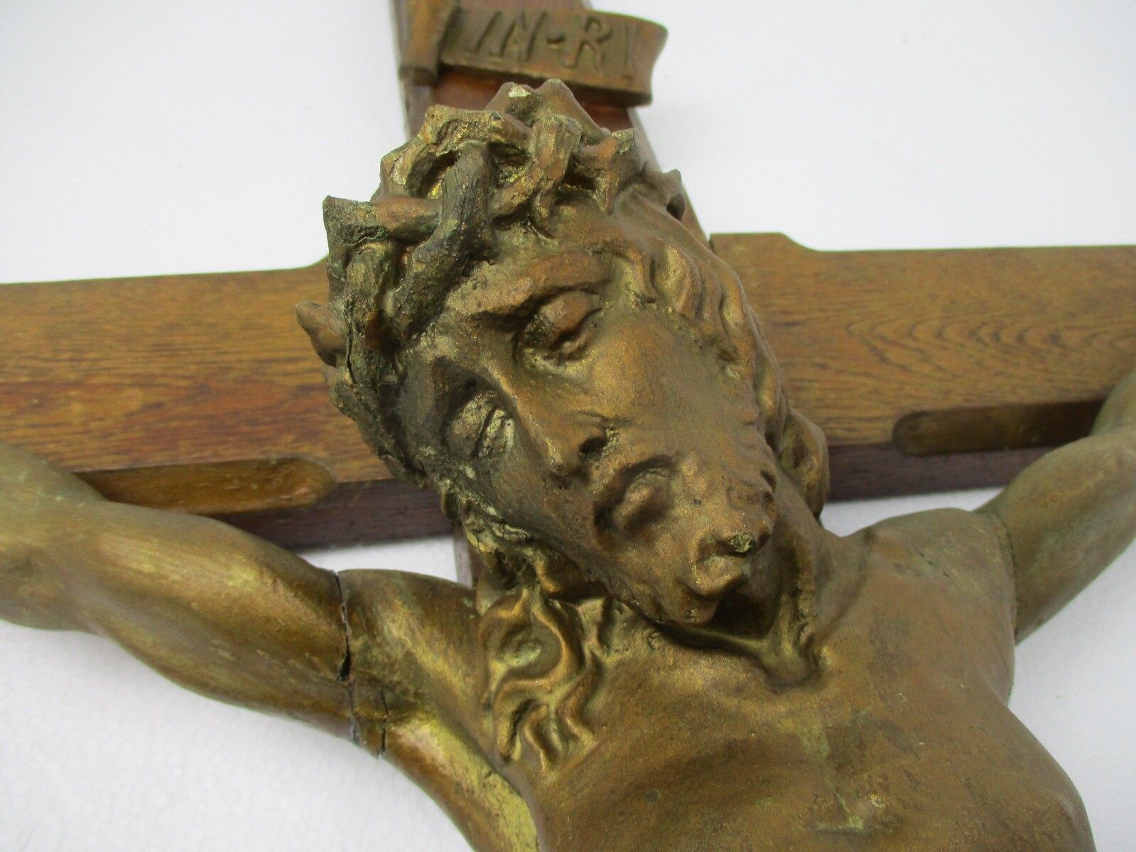 Xl Wood Hanging Crucifix Wooden  Corpus Piece Of Art Very Dramatic Exquisite 19t photo furniture