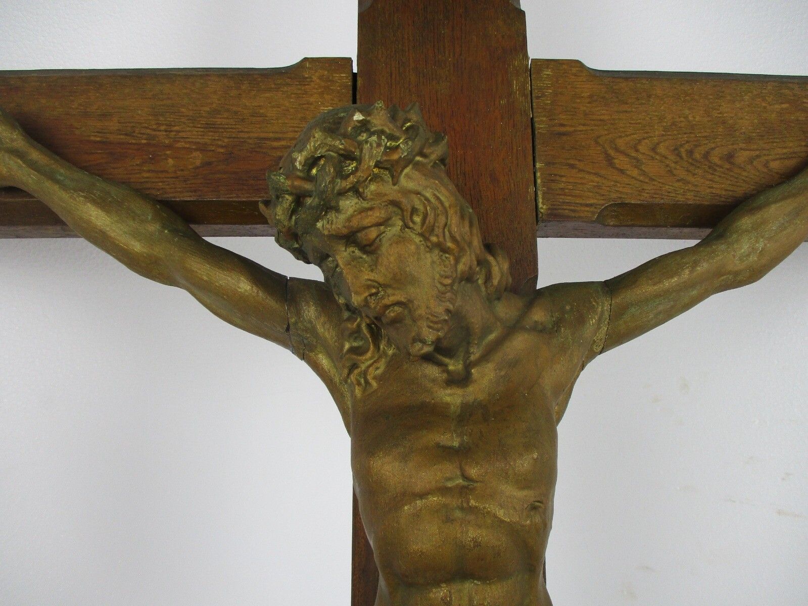 Xl Wood Hanging Crucifix Wooden  Corpus Piece Of Art Very Dramatic Exquisite 19t photo vintage