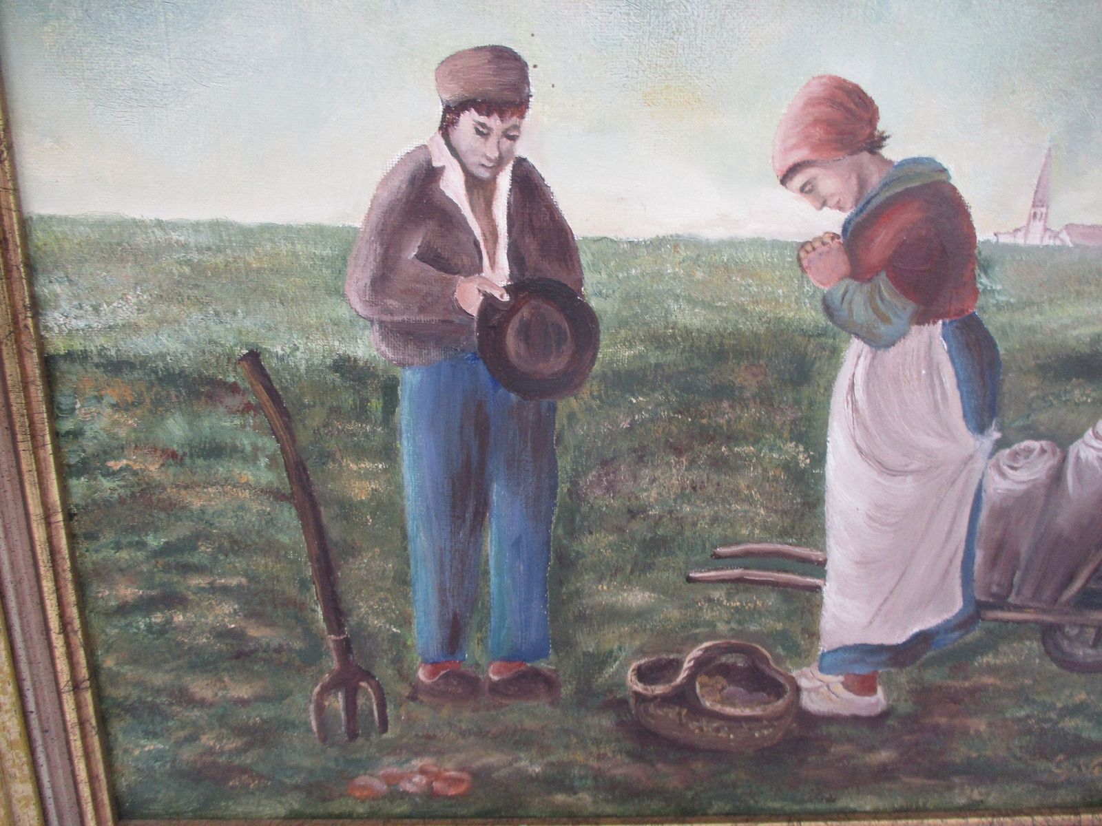 Painting The Angelus After Jean Francois Millet Ave Maria Praying Farmers Framed photo for sale
