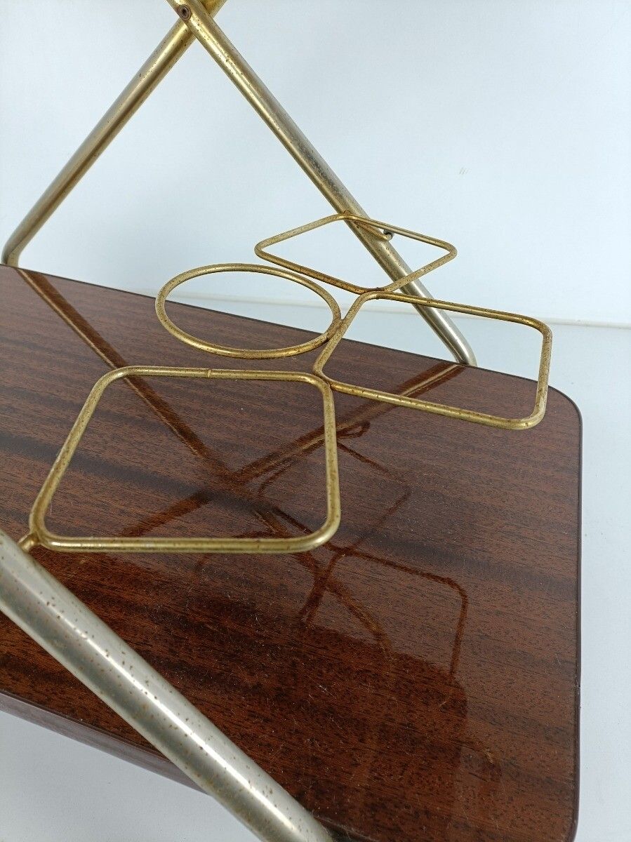 Foldable Bar Cocktail Tea Entertainment Cart Trolley Kitchen Island Veneer Brass photo Furniture