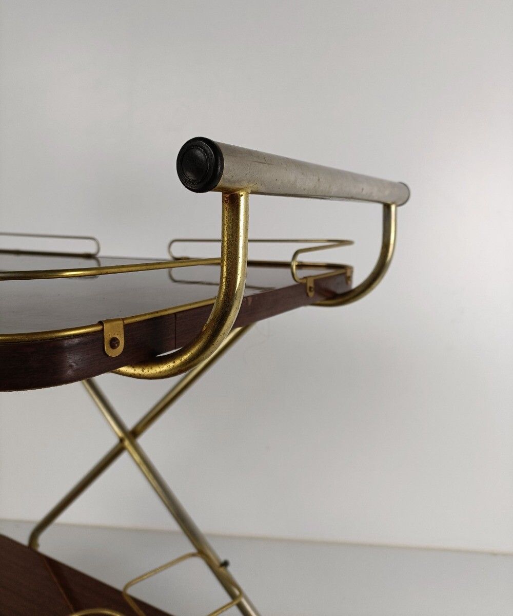 Foldable Bar Cocktail Tea Entertainment Cart Trolley Kitchen Island Veneer Brass photo buy