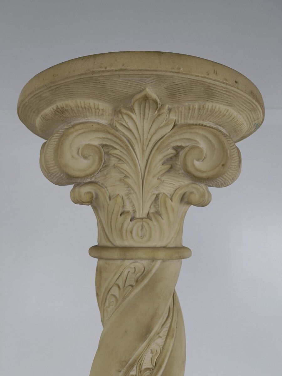 photo furniture Large Column Pedestal White Marble Look Resin Signed Guelfi Ornate Plant Stand G