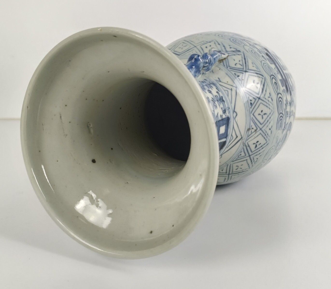 Antique 19th Century Happiness Vase Urn Ginger Jar Wedding Bliss Blue White Ch photo vintage