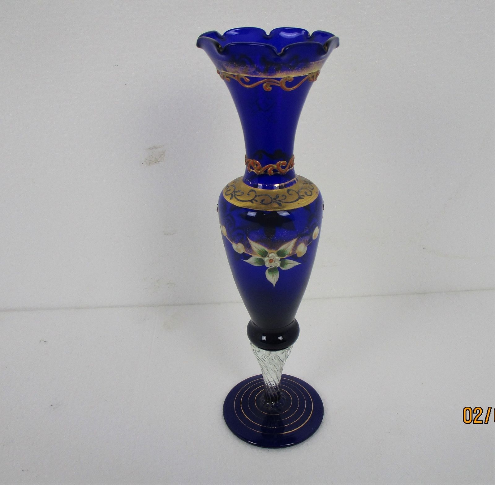 Moser Art Glass Hand Painted Small Vase Twisted Stem Gold Gilded Bohemian Czech photo Home Decor