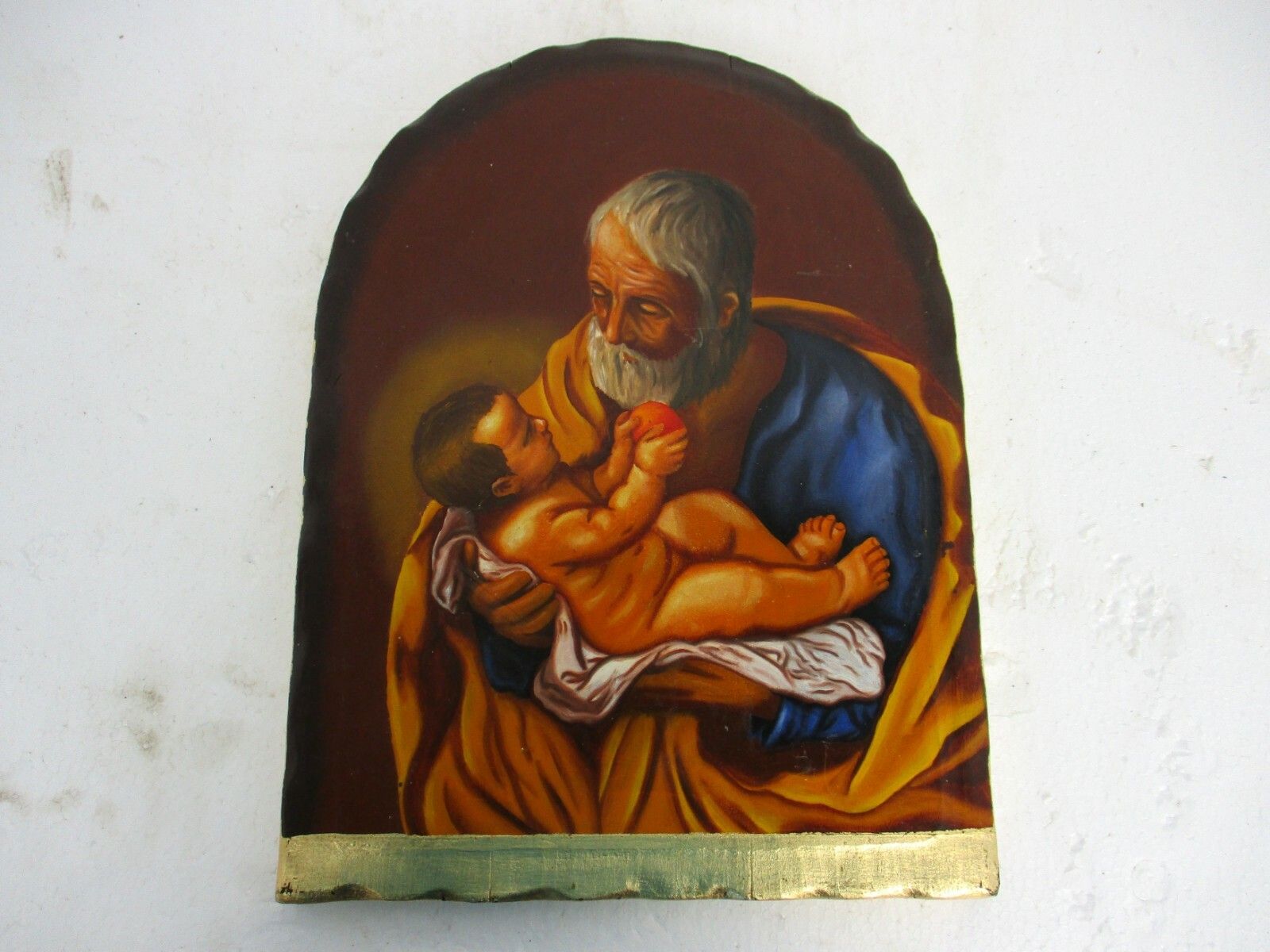 Wooden Icon Paint On Wood Poland Certificate Saint Joseph With Infant Jesus photo furniture