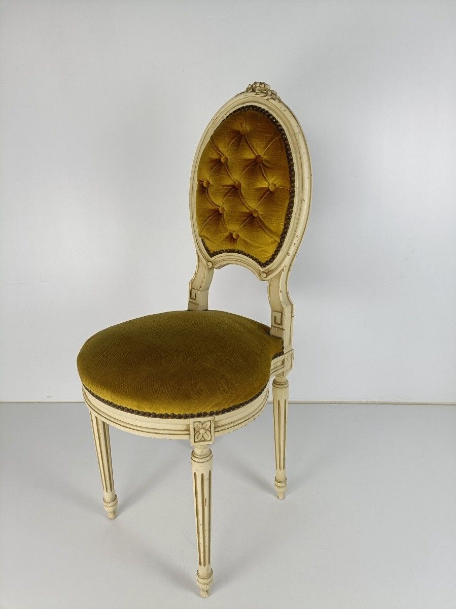 Parlor Chair French Provincial Hobnails Fabric Ornate Carved Wood Vintage photo for sale