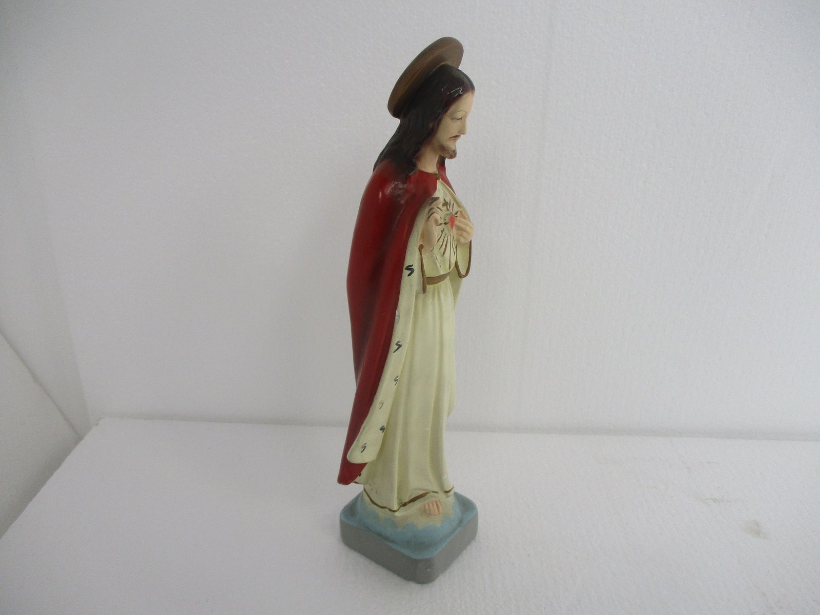 Antique Statue Jesus Christ Savior Sacred Heart Art Deco 1920s Plaster 12.79&Quo photo for sale