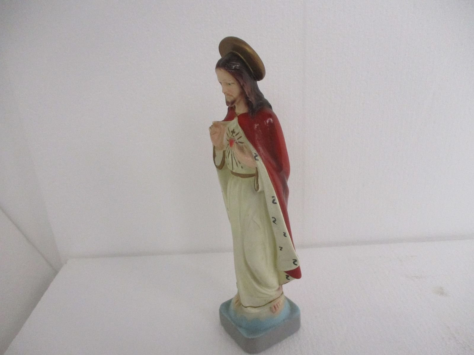 Antique Statue Jesus Christ Savior Sacred Heart Art Deco 1920s Plaster 12.79&Quo photo Art