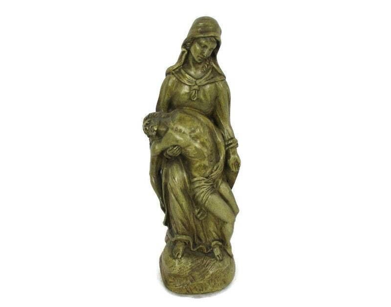 Pieta Statue Jesus Christ Virgin Mary Mother No Sorrow Is Like Mine Plaster Dram