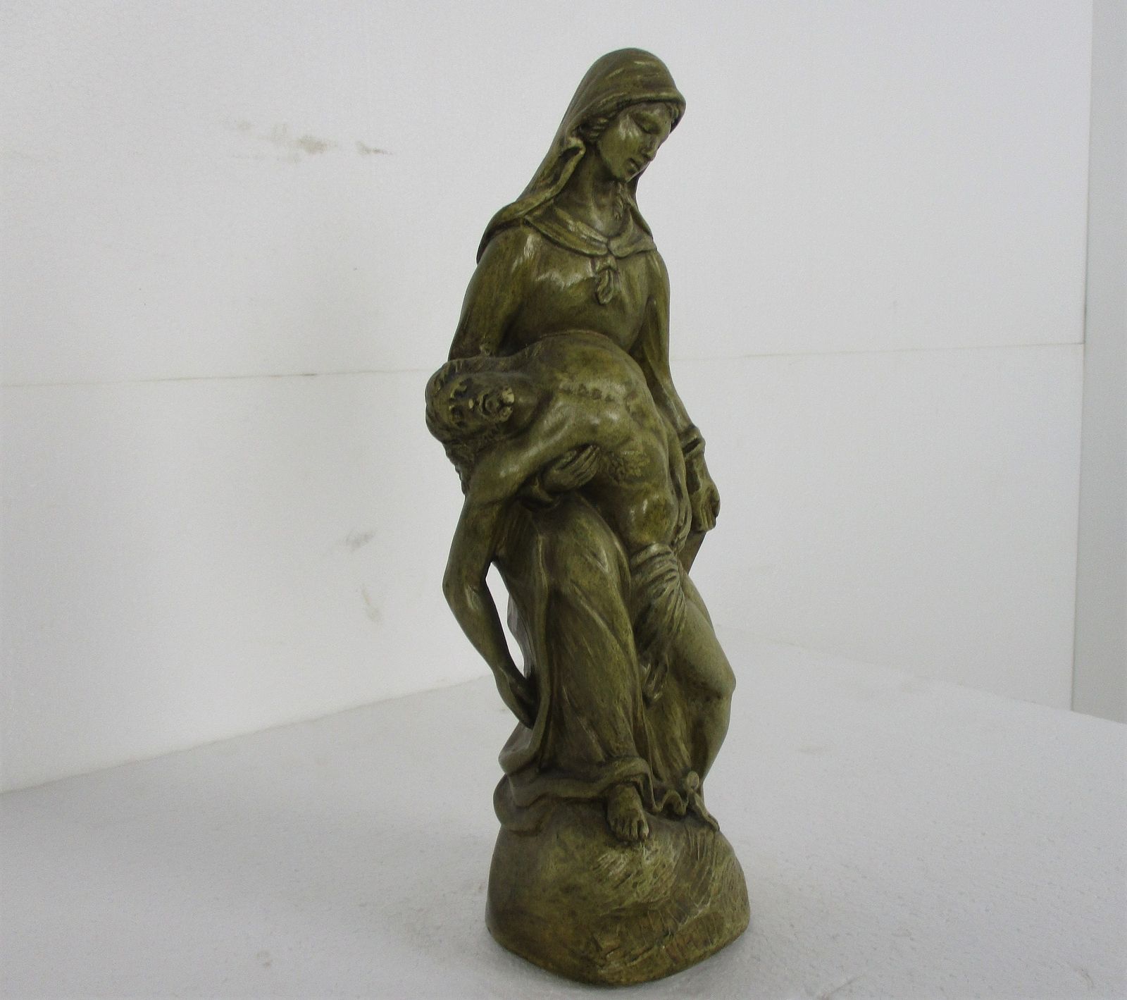 Pieta Statue Jesus Christ Virgin Mary Mother No Sorrow Is Like Mine Plaster Dram photo for sale