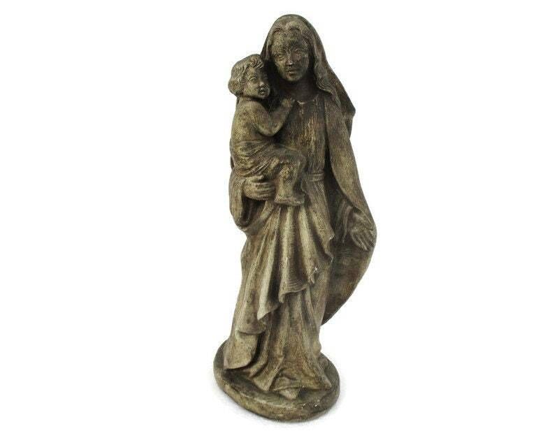 Statue Virgin Mary Our Lady Madonna Infant Child Jesus Tenderness Plaster 14.56&