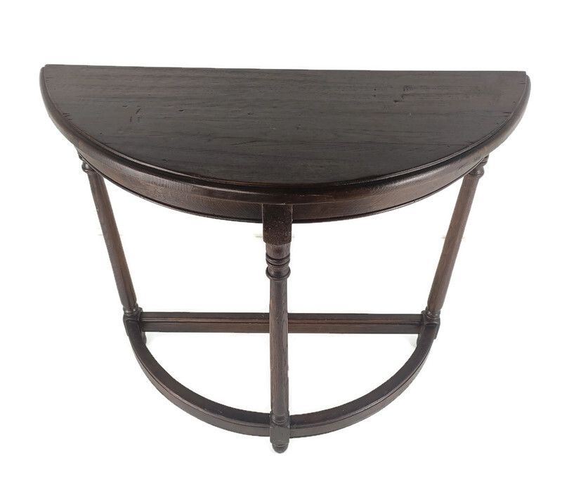 Carved Wooden Wall Hallway Console Side Table Half Moon Oak Vintage Barn Farmhou