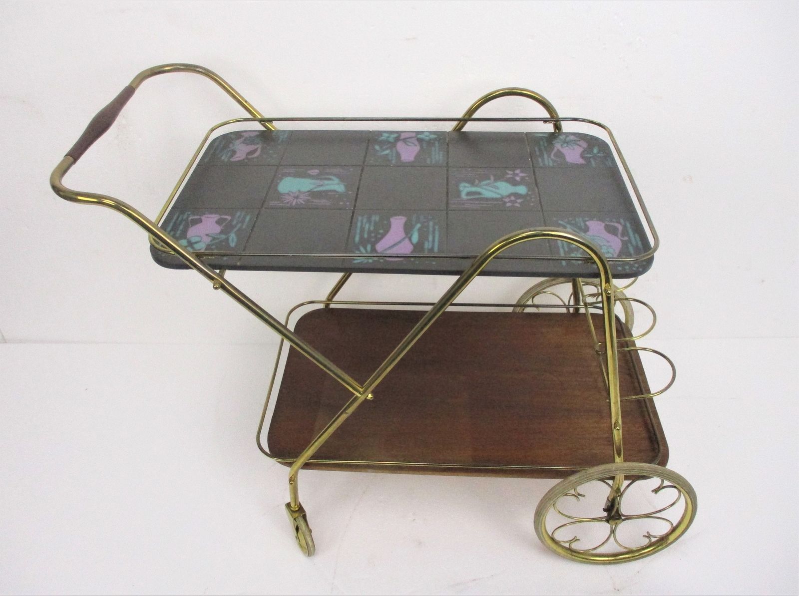 Mid Century Modernist Brass Bar Trolley Cart Era Josef Frank Svenskt Style Tile photo Furniture