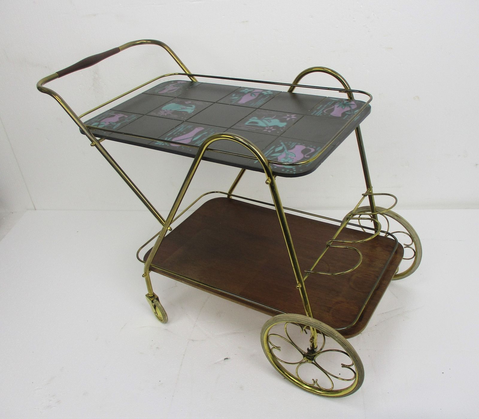 photo furniture Mid Century Modernist Brass Bar Trolley Cart Era Josef Frank Svenskt Style Tile
