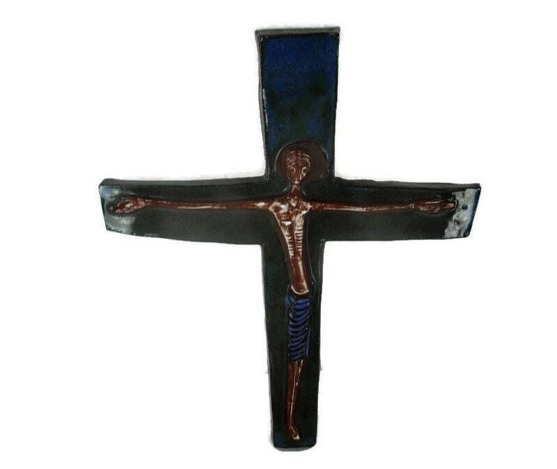 Large Modernist Mid Century Design Ceramic Modern Crucifix Ceramic Jesus Christ