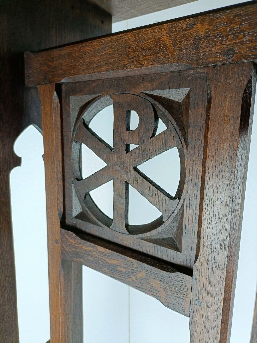 Antique Neo Gothic French Oak Pedestal Stand Church Hand Carved 19th Century Gor photo Home Decor