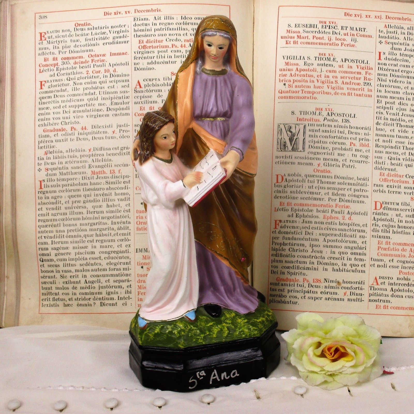 Statue Saint Anne Virgin Mary As A Child Reading Old Testament Glass Eyes Htf