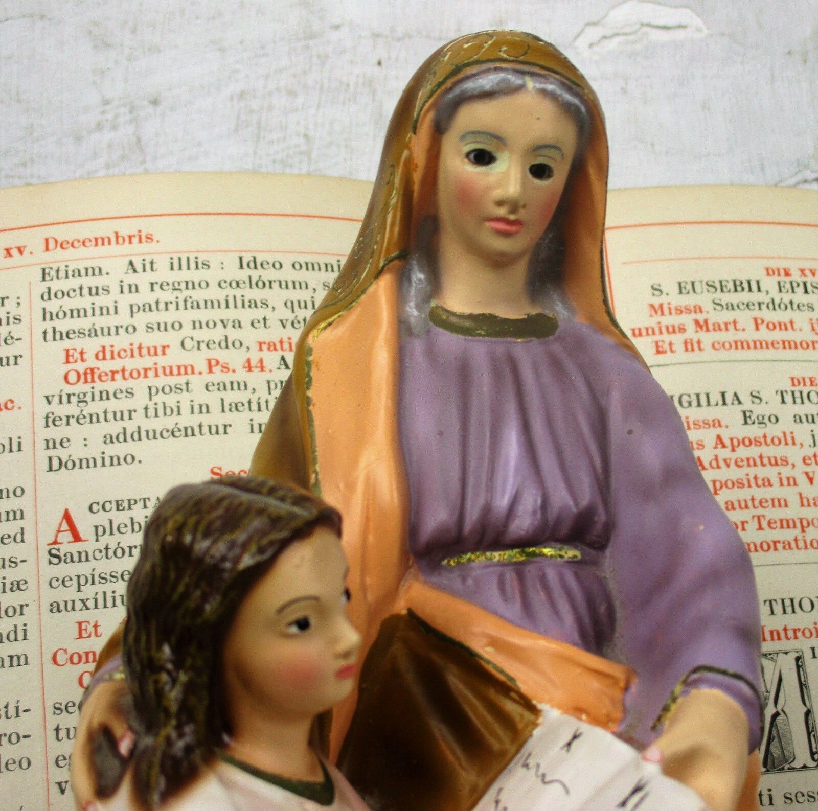 Statue Saint Anne Virgin Mary As A Child Reading Old Testament Glass Eyes Htf photo furniture