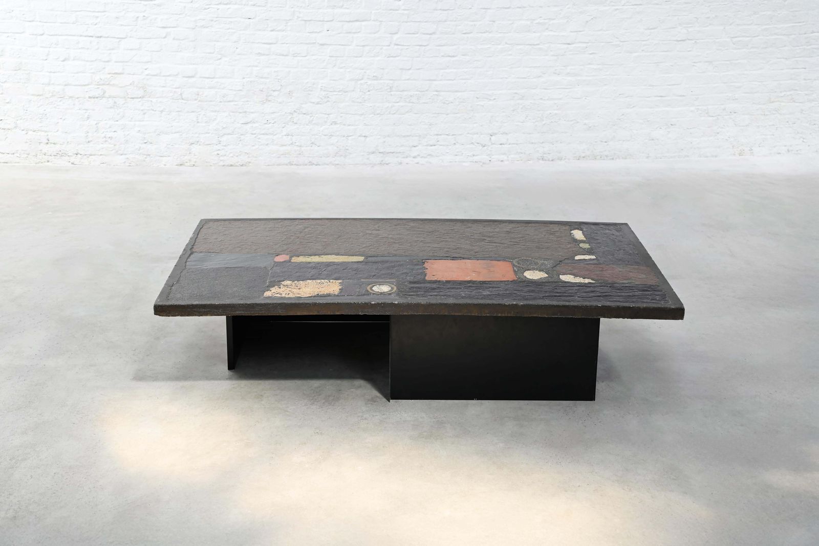 Paul Kingma Slate, Stone, And Brass Inlaid Coffee Table, 1974 photo furniture