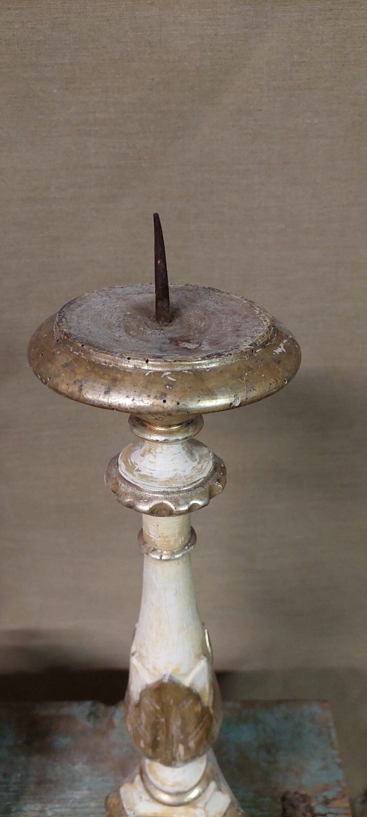 Wooden Candle Holder XVIII Century Gilded Silver Original Mecca photo vintage