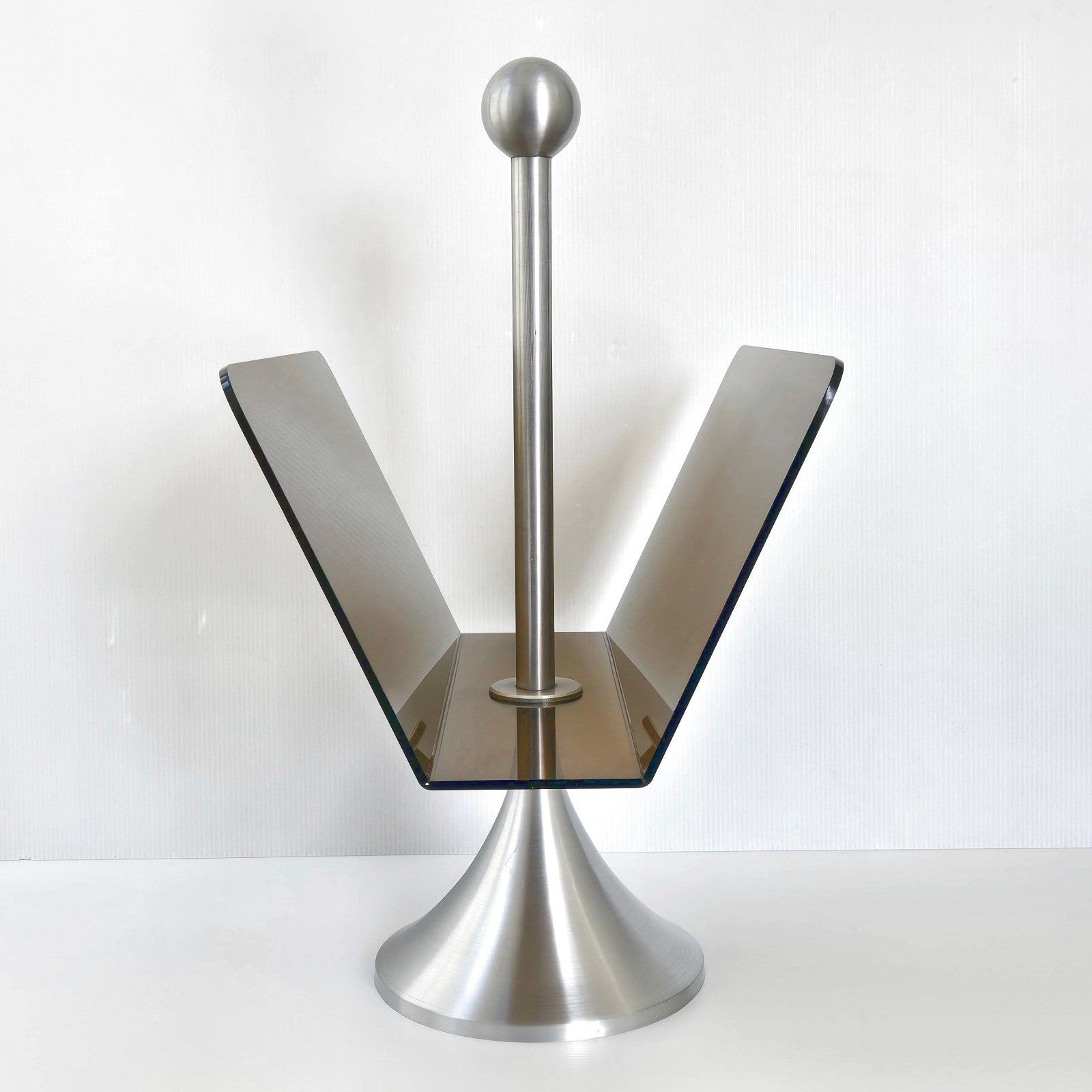 Vintage 1970s Steel Magazine Rack Brush & Plexiglass 70s Space Age Pop 1970s photo furniture
